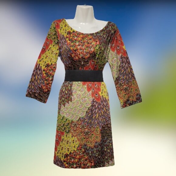 Multicolor Vibrant Colorful Three Quarter Sleeve Dress Size L, Size XL - Picture 10 of 11